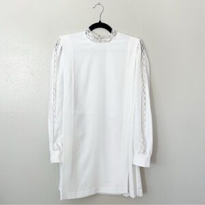 Wilfred Aritzia Raylen Long Sleeve White Lace Trim Detail Shift Mini Dress NWT